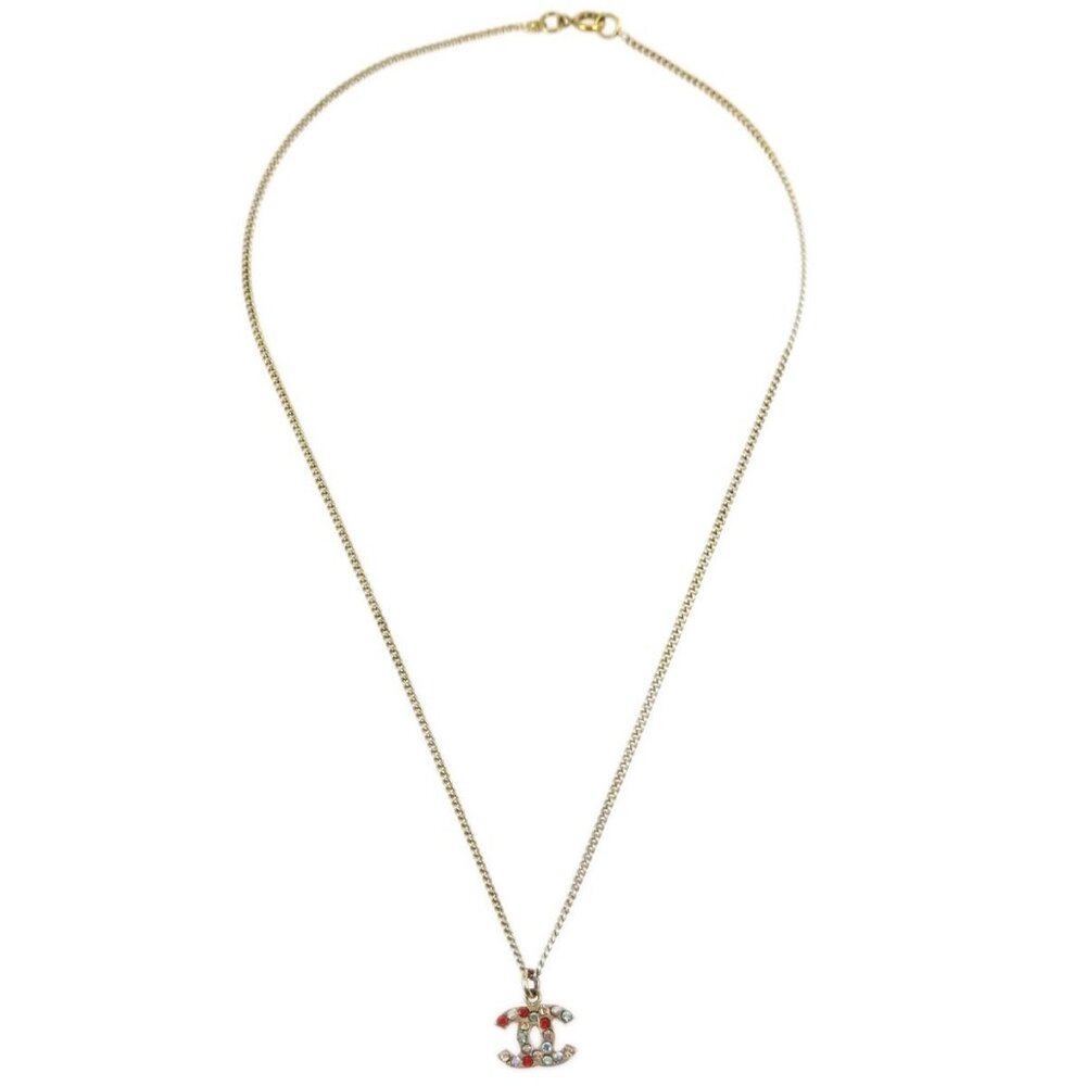 Chanel Gold Mini CC Pendant Necklace Rhinestone 04A 163492 - Picture 1 of 4